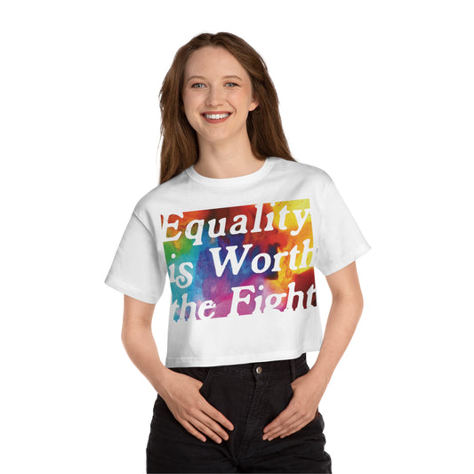 Equality is Worth The Fight Pride Shirt - Abstract Paint White Crop