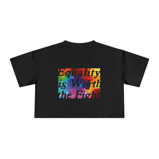 Equality is Worth The Fight Pride Shirt - Abstract Paint Black Crop