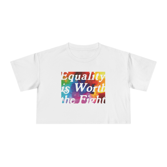 Equality is Worth The Fight Pride Shirt - Abstract Paint White Crop