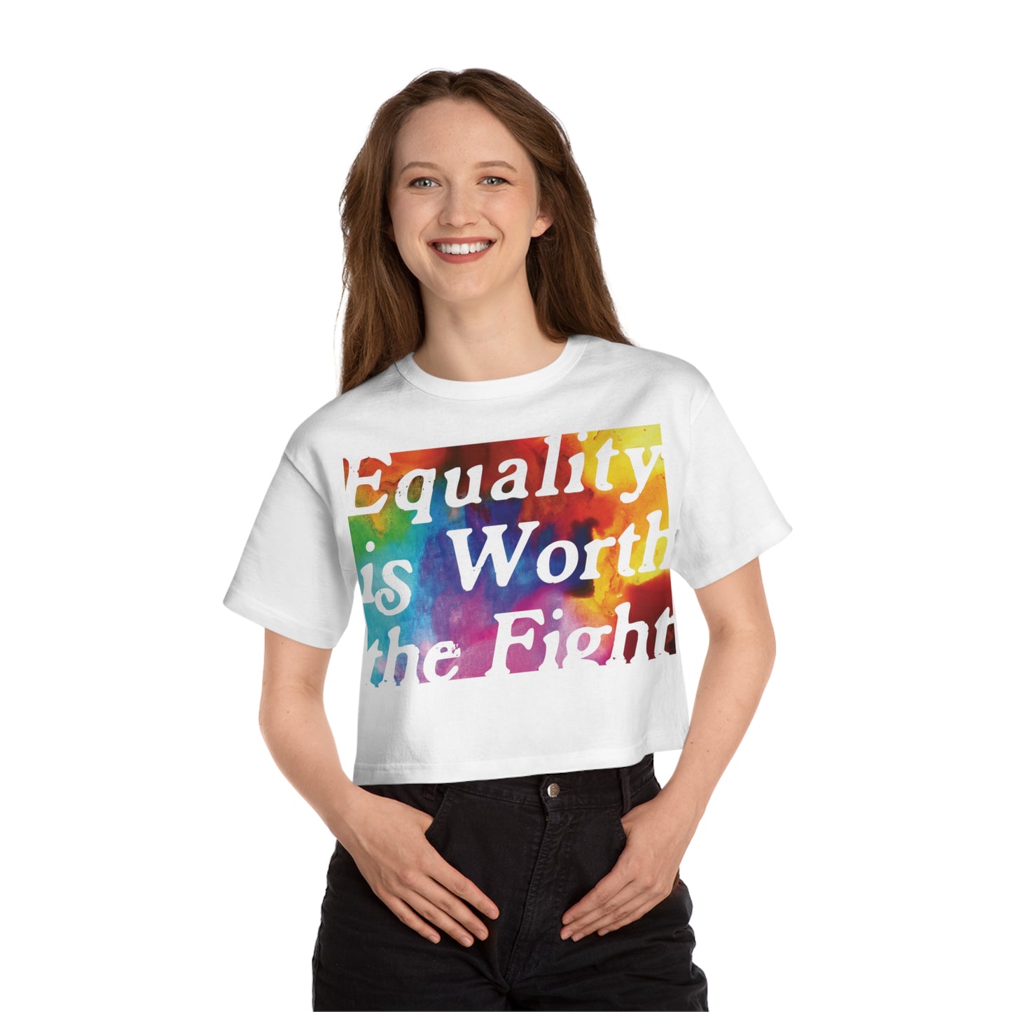 Equality is Worth The Fight Pride Shirt - Abstract Paint White Crop